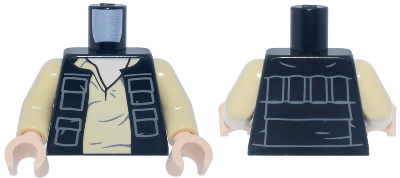 Torso SW Vest Open with Pockets over Tan Shirt with Open Collar and Dark Bluish Gray Folds Pattern / Tan Arms / Light Nougat Hands