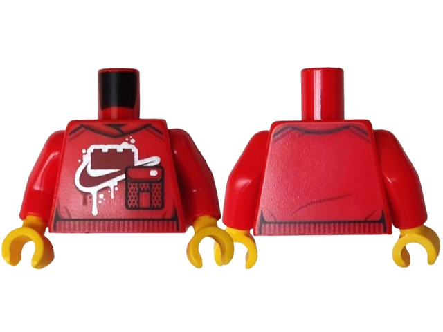 Torso Basketball Uniform Sweater with Dark Red Nike Swoosh Logo and 1 x 3 Brick, Silver Outline and Drops, Black Pocket Pattern / Red Arms / Yellow Hands