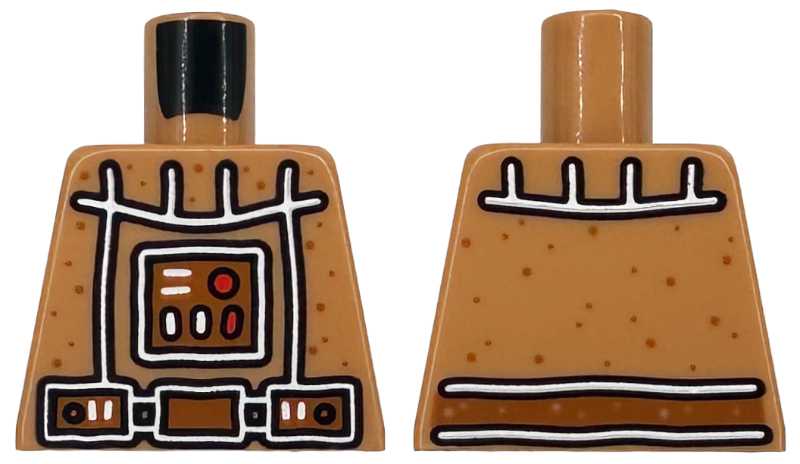 Torso Armor Gingerbread with Dark Orange Dots, White Icing, Black Outline, Reddish Brown Belt and Control Panel with Red Buttons and Lights Pattern