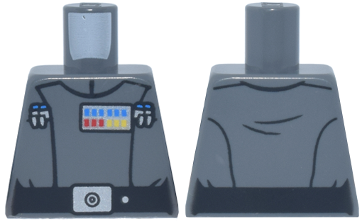 Torso SW Imperial Officer 21, Black Belt with Silver Buckle and Dot, Blue, Red and Yellow Rank Badge, 4 Code Cylinders, Folds on Back Pattern (Grand Moff Tarkin)
