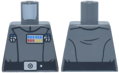Torso SW Imperial Officer 21, Black Belt with Silver Buckle and Dot, Blue, Red and Yellow Rank Badge, 4 Code Cylinders, Folds on Back Pattern (Grand Moff Tarkin)