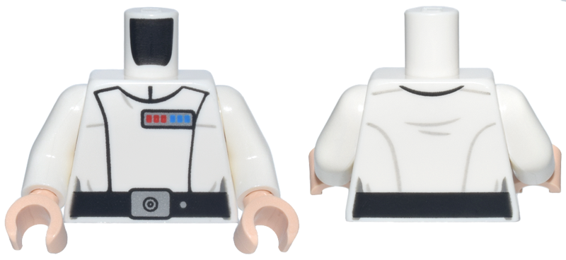Torso SW Imperial Officer 23, Black Belt with Silver Buckle and Dot, Blue and Red Rank Badge, Folds on Back Pattern (Colonel Wullf Yularen) / White Arms / Light Nougat Hands