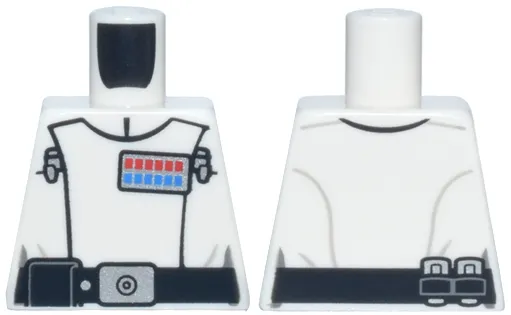 Torso SW Imperial Officer 24, Black Belt with Pouch, Silver Buckle and Dot, Red and Blue Rank Badge, and 2 Code Cylinders Pattern (Director Krennic)