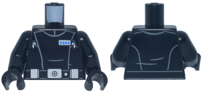 Torso SW Imperial Officer 25, Belt with Silver Buckle, Pouches and Dot, Blue Rank Badge, and 2 Code Cylinders, Horizontal Folds Pattern / Black Arms / Black Hands