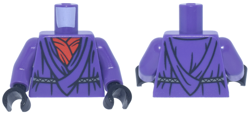 Torso SW Robe with Long Layered Collar with Folds and Creases over Red Shirt and Light Bluish Gray Rope Belt Pattern / Dark Purple Arms / Black Hands