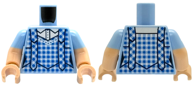 Torso Blue Checkered Gingham Pinafore Dress over White Shirt Pattern / Light Nougat Arms with Molded Bright Light Blue Sleeves Pattern / Light Nougat Hands
