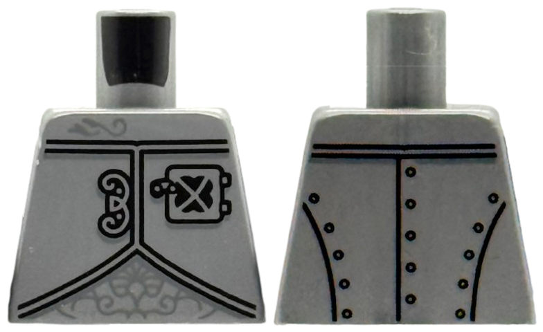 Torso Armor with Black Clasp, Hatch and Rivets, Dark Silver Ornate Symbols Pattern