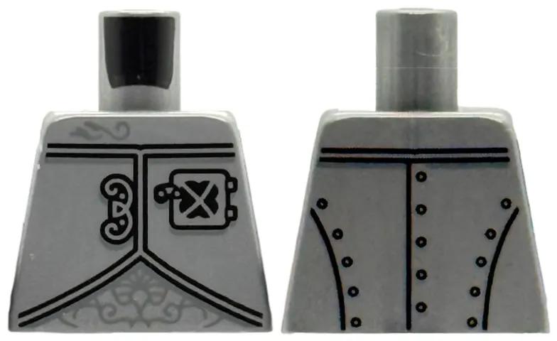 Torso Armor with Black Clasp, Hatch and Rivets, Dark Silver Ornate Symbols Pattern