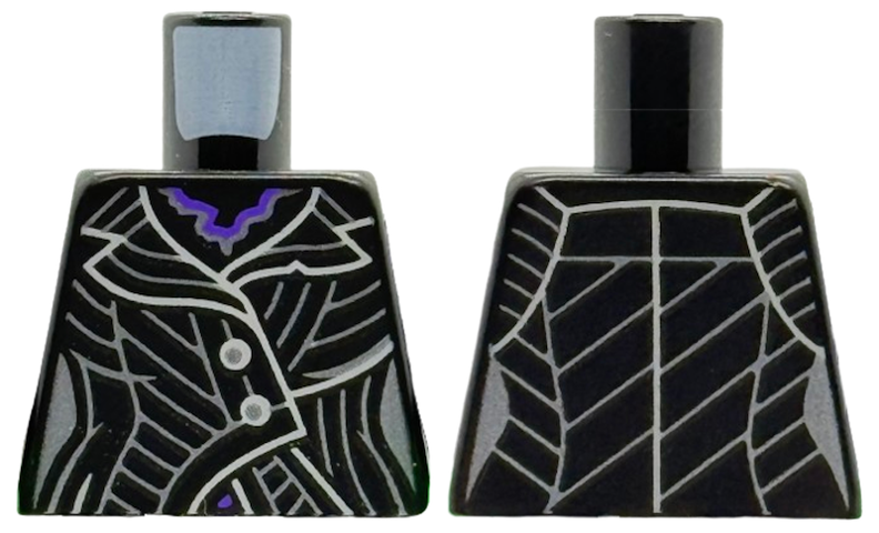 Torso Female Coat with Silver Buttons and Stripes, White Trim, Dark Purple Necklace Pattern