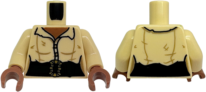 Torso Shirt with Open Collar and 2 buttons, Medium Brown Neck, Dark Green Belt with Gold Buckle Pattern / Tan Arms / Medium Brown Hands
