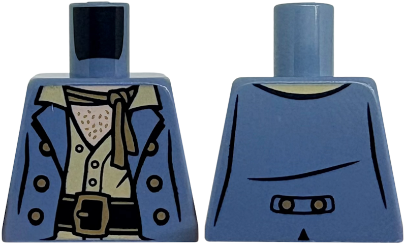 Torso Jacket with 6 Buttons over Tan Shirt with Open Collar, Black Belt, Dark Tan Buckle and Scarf, Hairy Light Nougat Chest Pattern