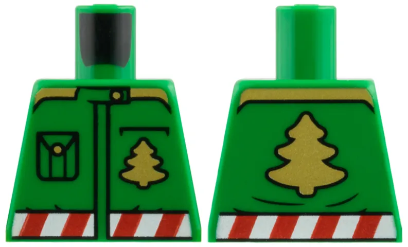Torso Jacket with Gold Buttons, Christmas Trees and Shoulders, Red and White Candy Stripe Belt Pattern