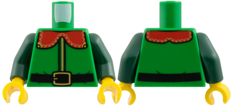 Torso Coat with Red Collar with Gold Trim and Buckle, Black Belt Pattern / Dark Green Arms / Yellow Hands