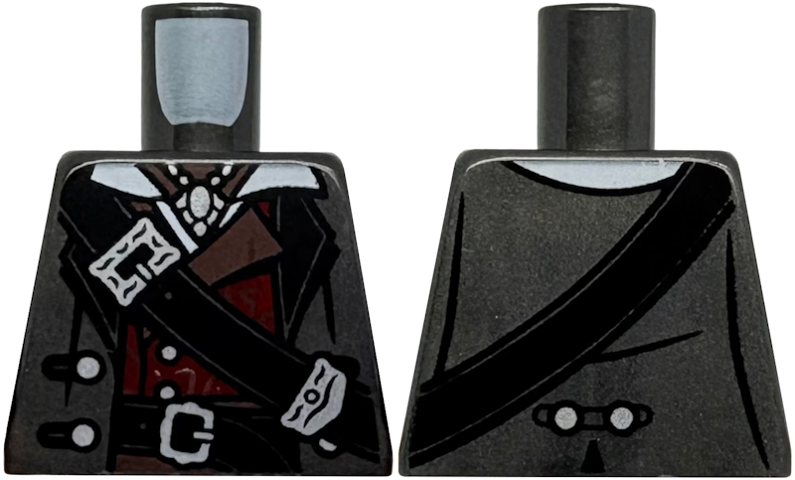 Torso Jacket over Dark Red Vest, White Collar, Black Belt and Cross Belt, Silver Buckles and Necklace Pattern