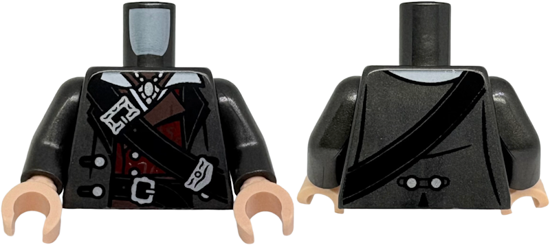 Torso Jacket over Dark Red Vest, White Collar, Black Belt and Cross Belt, Silver Buckles and Necklace Pattern / Pearl Dark Gray Arms / Light Nougat Hands