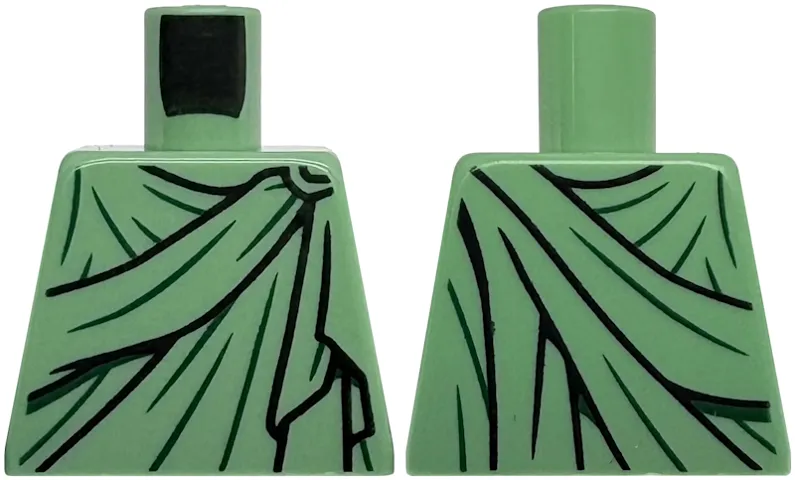 Torso Robe with Black Gathers and Dark Green Wrinkles, Round Clasp Pattern
