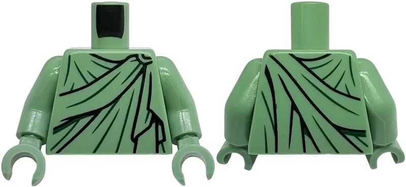 Torso Robe with Black Gathers and Dark Green Wrinkles, Round Clasp Pattern / Sand Green Arms / Sand Green Hands