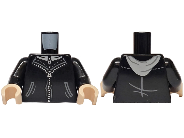 Torso Jacket with Light Bluish Gray Pockets over Hoodie, Silver Zippers Pattern / Black Arms / Light Nougat Hands