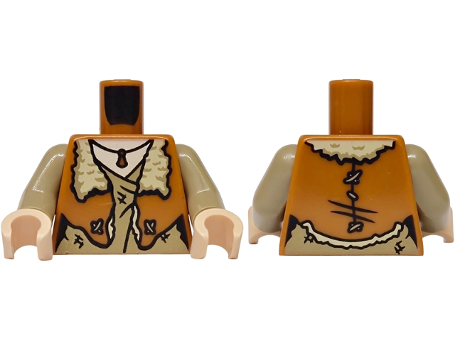 Torso Jacket Open with Tan Fur Lining over Dark Tan Layered Shirt, Pendant Necklace, Light Nougat Neck Pattern / Dark Tan Arms / Light Nougat Hands