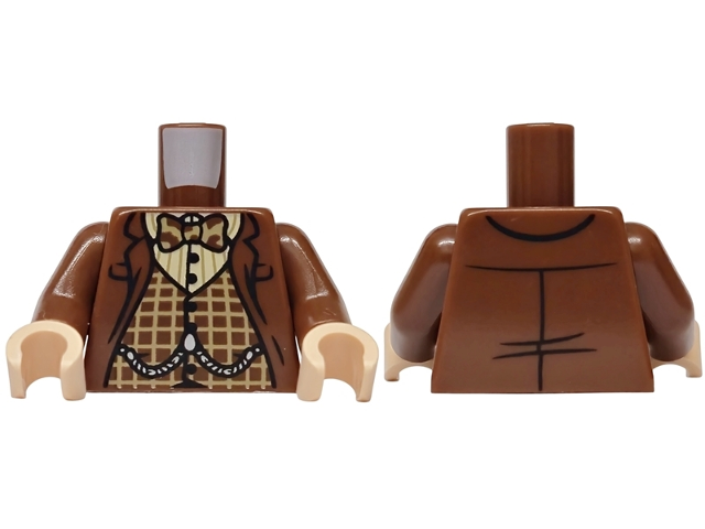 Torso Jacket over Dark Tan Plaid Vest and Tan Shirt, Polka Dot Bow Tie, Silver Chain Pattern / Reddish Brown Arms / Light Nougat Hands