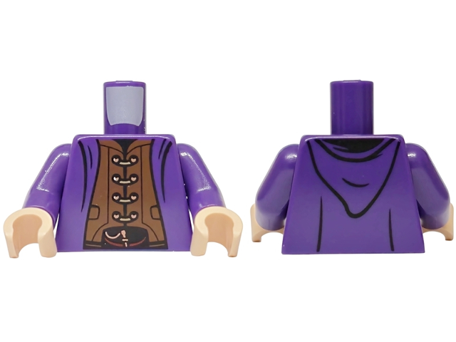 Torso Robe Open over Reddish Brown Vest with Pockets, Copper Buttons and Clasp, Black Neck and Waist Pattern / Dark Purple Arms / Light Nougat Hands