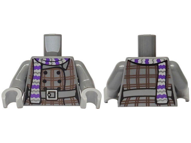 Torso Plaid Jacket with Reddish Brown Stripes, Belt with Buckle, Dark Purple and Light Bluish Gray Scarf Pattern / Dark Bluish Gray Arms / Light Bluish Gray Hands