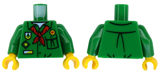 Torso Shirt with Pocket, Scout Badges and Dark Green Buttons, Bright Light Blue Undershirt, Red Neckerchief Pattern (BAM) / Green Arms / Yellow Hands