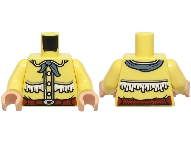 Torso Western Shirt, White Buttons and Fringe, Reddish Brown Belt with Silver Buckle, Sand Blue Neckerchief Pattern / Bright Light Yellow Arms / Light Nougat Hands
