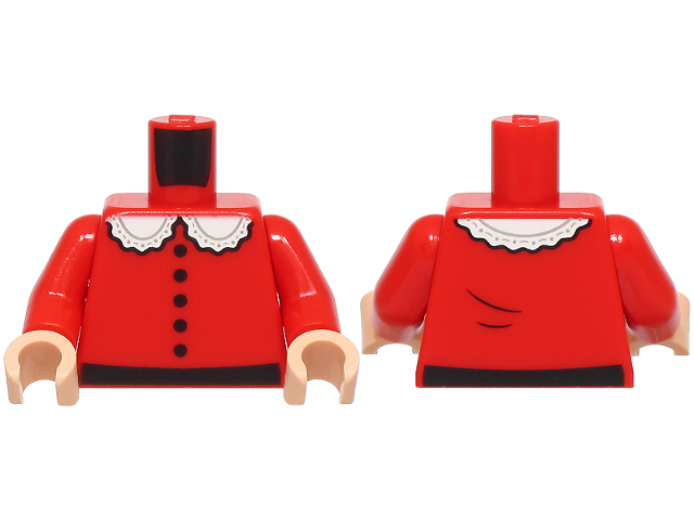 Torso Dress with Black Buttons and Belt, White Collar with Frills Pattern / Red Arms / Light Nougat Hands