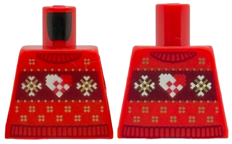 Torso Knit Fair Isle Holiday Sweater with Dark Red Collar, Trim and Panel, Gold and White Snowflakes and Heart Pattern (BAM)