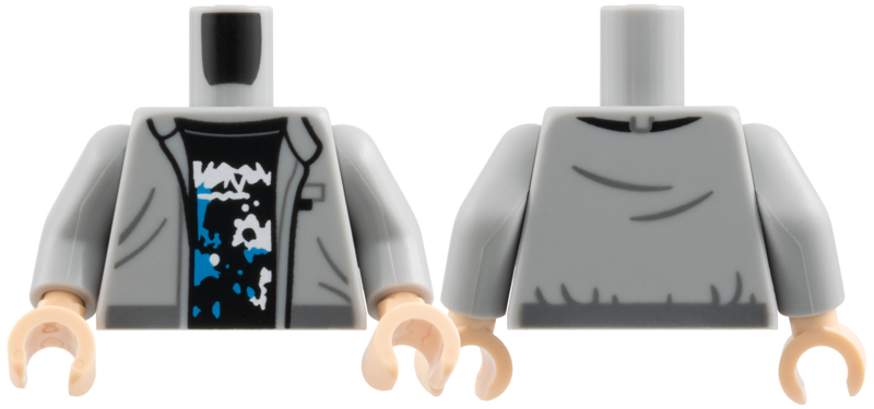 Torso Jacket Open over Black Concert T-Shirt with Dark Azure and White Pattern / Light Bluish Gray Arms / Light Nougat Hands