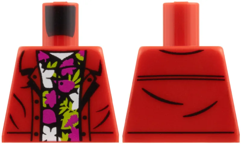 Torso Jacket Open, Black Hawaiian Shirt with Lime Leaves, White and Magenta Flowers Pattern