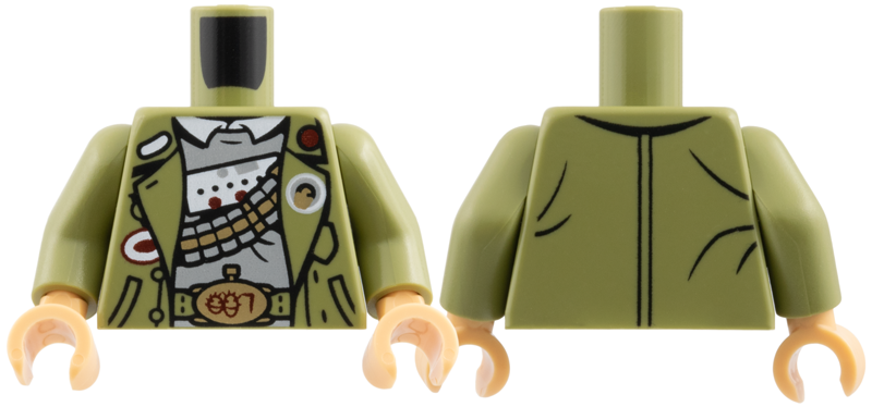 Torso Jacket, White Collar, Light Bluish Gray Shirt, Bandolier, Dark Tan Buckle Pattern / Olive Green Arms / Medium Tan Hands