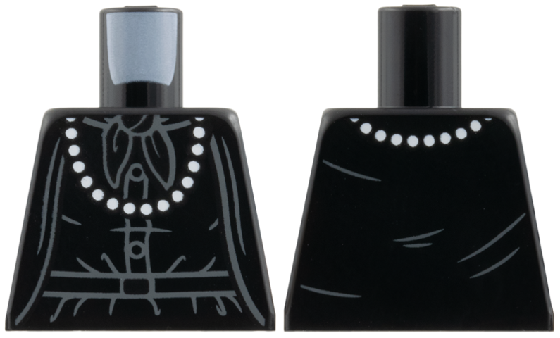 Torso White Pearl Necklace, Light Bluish Gray Scarf Outline, Buttons, Belt and Wrinkles Pattern