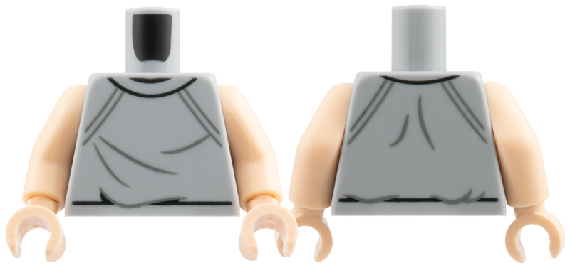 Torso Sweatshirt, Black Hem Lines, Dark Bluish Gray Stripes and Creases Pattern / Light Nougat Arms / Light Nougat Hands