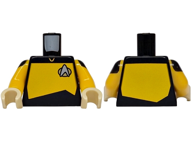 Torso Uniform Vest with Gold and Silver Star Trek Starfleet Insignia, Bright Light Orange Front and Back Panel Pattern / Bright Light Orange Arms with Black Shoulders Pattern / Tan Hands