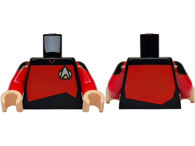 Torso Uniform Vest with Gold and Silver Star Trek Starfleet Insignia, Red Front and Back Panel Pattern / Red Arms with Black Shoulders Pattern / Light Nougat Hands