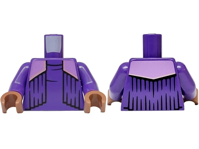 Torso Vest with Black Folds and Creases, Medium Lavender Shoulders with Metallic Pink Trim Line Pattern / Dark Purple Arms / Medium Brown Hands