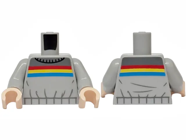 Torso Uniform Vest with Dark Bluish Gray Panel and Creases, Red, Yellow and Dark Azure Stripes Pattern / Light Bluish Gray Arms / Light Nougat Hands