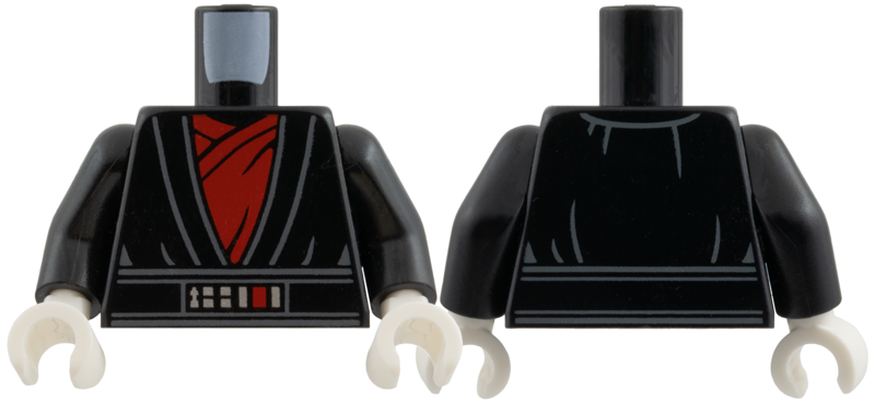 Torso Robe with Light Bluish Gray Trim, Red Tunic, Silver and Red Belt Buckle Pattern / Black Arms / White Hands