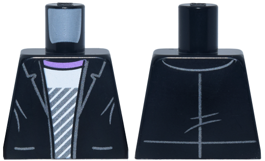 Torso Jacket Open with Silver Trim over White Shirt with Diagonal Stripes and Lavender Collar Pattern