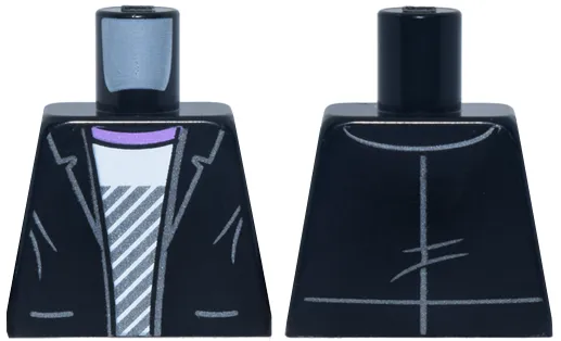 Torso Jacket Open with Silver Trim over White Shirt with Diagonal Stripes and Lavender Collar Pattern