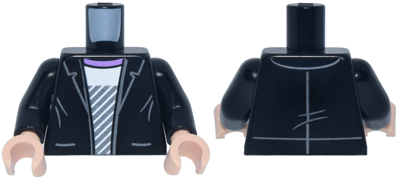 Torso Jacket Open with Silver Trim over White Shirt with Diagonal Stripes and Lavender Collar Pattern / Black Arms / Light Nougat Hands