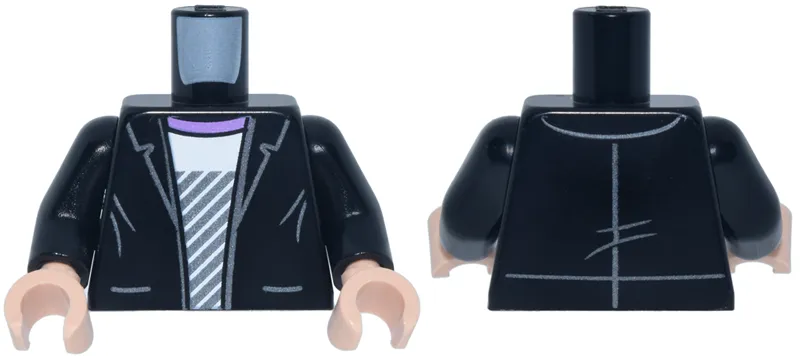 Torso Jacket Open with Silver Trim over White Shirt with Diagonal Stripes and Lavender Collar Pattern / Black Arms / Light Nougat Hands