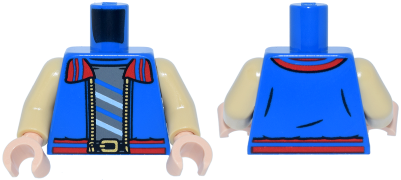 Torso Jacket Open with Red Lapels and Waistband and Tan Zipper over Dark Bluish Gray Shirt with Diagonal Stripes Pattern / Tan Arms / Light Nougat Hands