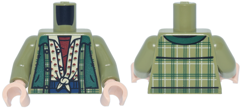 Torso Plaid Open Shirt with Dark Green Panels over Tan Shirt with Knot and Dark Red Undershirt Pattern / Olive Green Arms / Light Nougat Hands