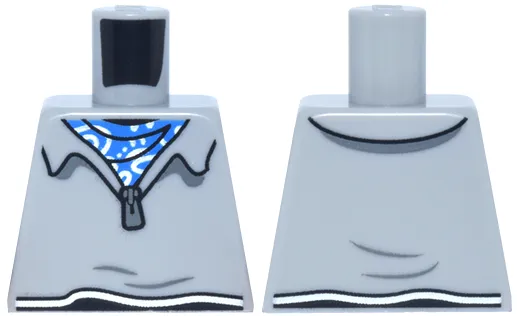 Torso Cropped Shirt with Wide Collar and Zipper, Blue and White Bandana Pattern