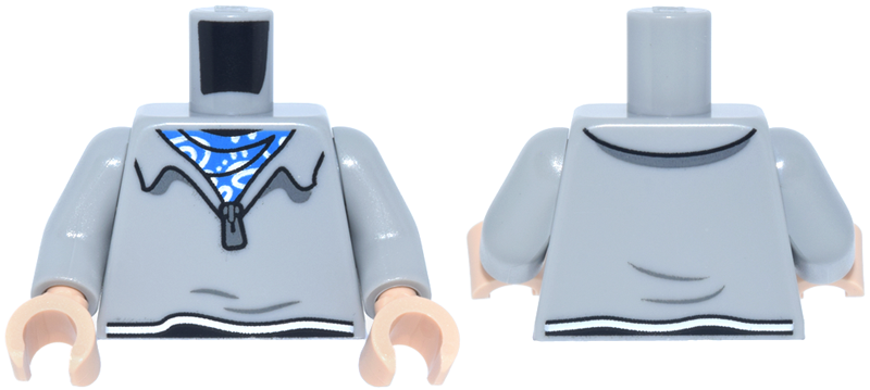 Torso Cropped Shirt with Wide Collar and Zipper, Blue and White Bandana Pattern / Light Bluish Gray Arms / Light Nougat Hands