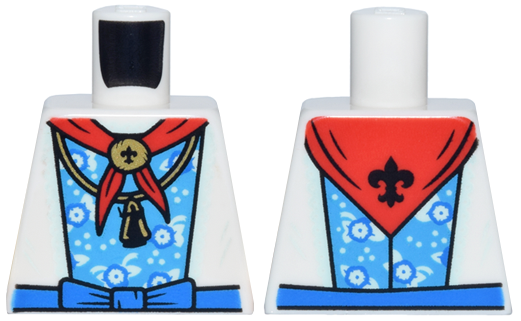 Torso Dress with Dark Azure Flower Panel, Blue Bow Belt, Red Boy Scouts Bandana with Black Fleur-de-lis, Gold Necklace Pattern