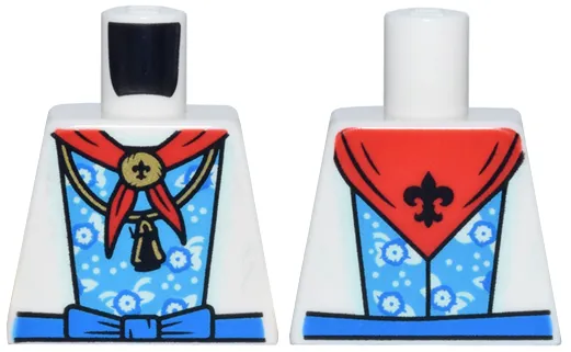 Torso Dress with Dark Azure Flower Panel, Blue Bow Belt, Red Boy Scouts Bandana with Black Fleur-de-lis, Gold Necklace Pattern